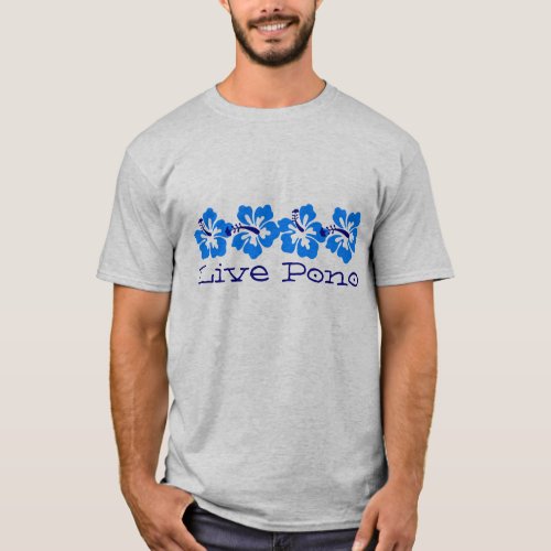Hawaiian Blue Hibiscus Live Pono Surfer Retro T_Shirt