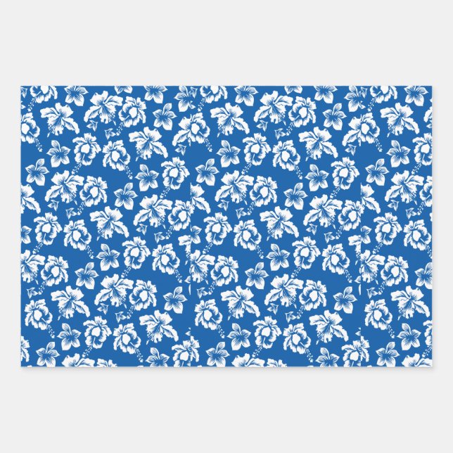 Hawaiian Blue Hibiscus Wrapping Paper Sheets (Front)