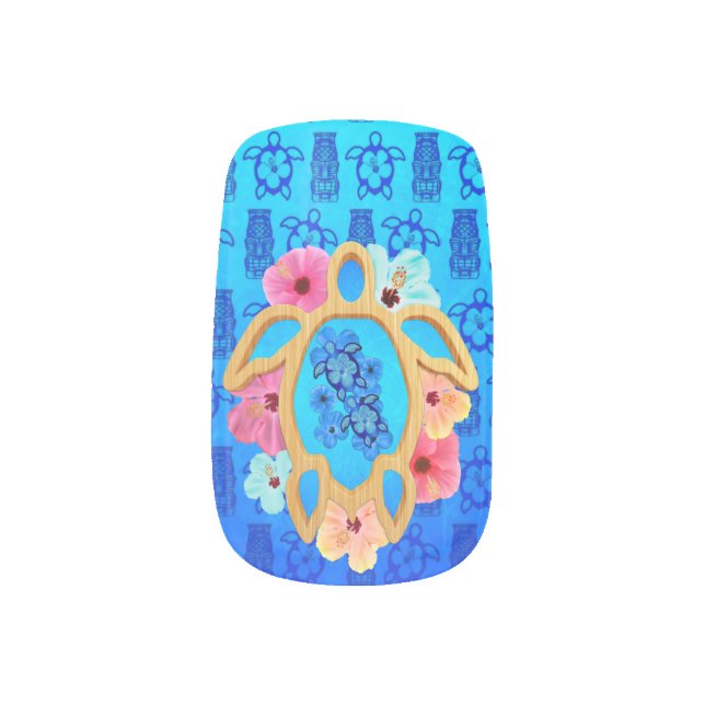 Hawaiian Blue Honu Minx Nail Art (Left Thumb)