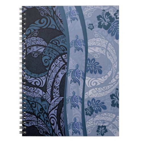 Hawaiian Blue Tapa and Honu Notebook