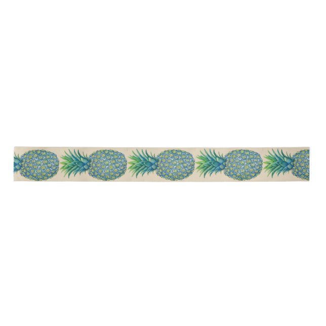 Hawaiian Blue Tropical Pineapples Ribbon (Front)