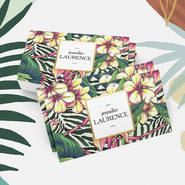 Hawaiian Bold Plumeria Bright Colorful Floral Business Card (Creator Uploaded)