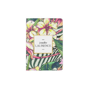 Hawaiian Bold Plumeria Bright Floral Personalized Passport Holder