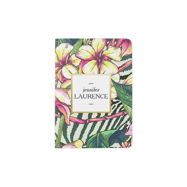 Hawaiian Bold Plumeria Bright Floral Personalized Passport Holder (Front)