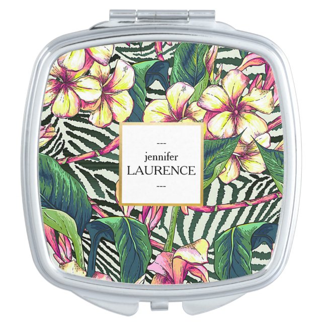 Hawaiian Bold Plumeria Floral Personalized Compact Mirror (Front)
