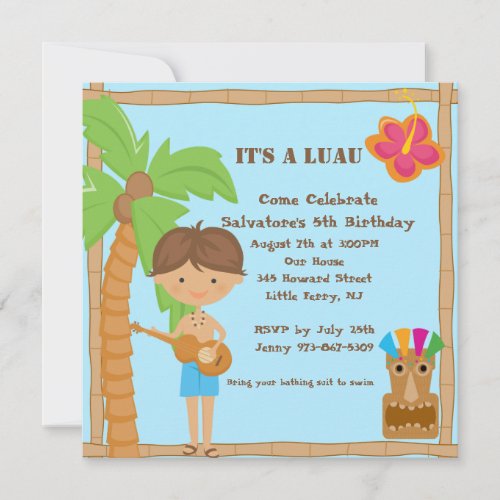 Hawaiian Boy Luau Square Birthday Invitation