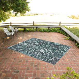 Hawaiian Breadfruit Contemporary Tapa Cloth Outdoor Rug