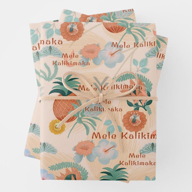 Hawaiian Breeze Mele Kalikimaka Gift Wrap (In situ)