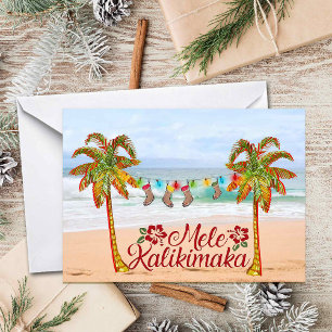 Hawaiian Christmas Beach with Colorful Palm Trees Card