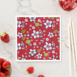 Hawaiian Christmas Hibiscus and Palm Tree Napkin