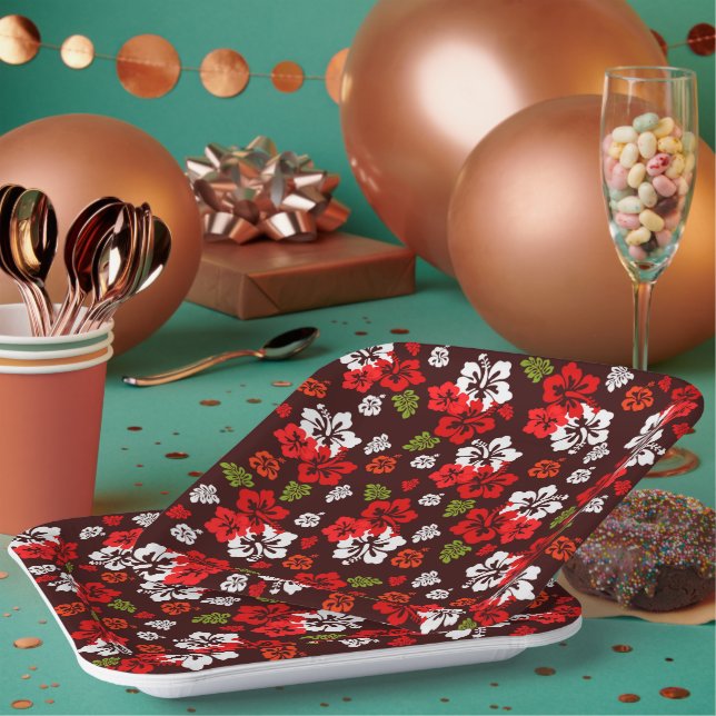 Hawaiian Christmas Hibiscus Paper Plate (Multi)