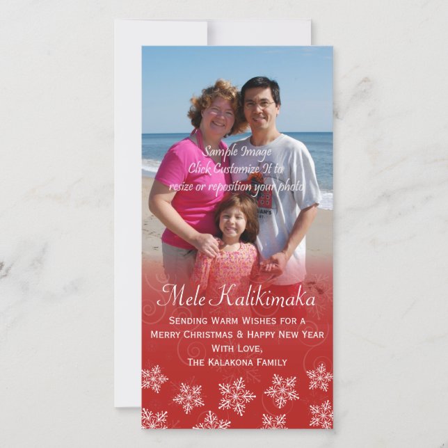 Hawaiian Christmas Hibiscus Snowflake Photo Card (Front)