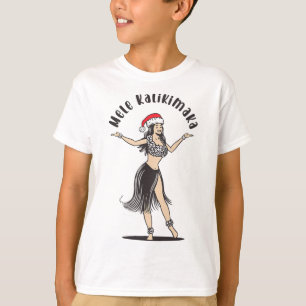 Hawaiian Christmas Hula Skirt Girl Santa Hat Mele  T-Shirt