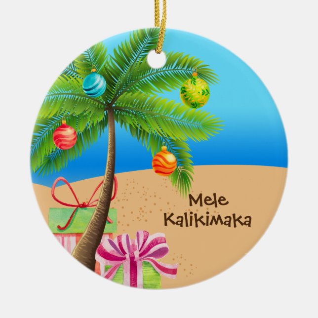 Hawaiian Christmas Island Greeting Ceramic Ornament (Front)