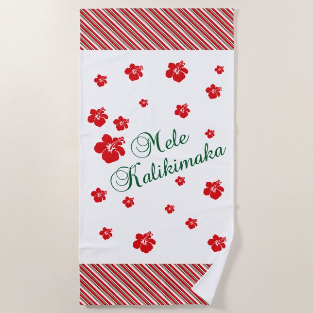 Hawaiian Christmas ~ Mele Kalikimaka Beach Towel (Front)
