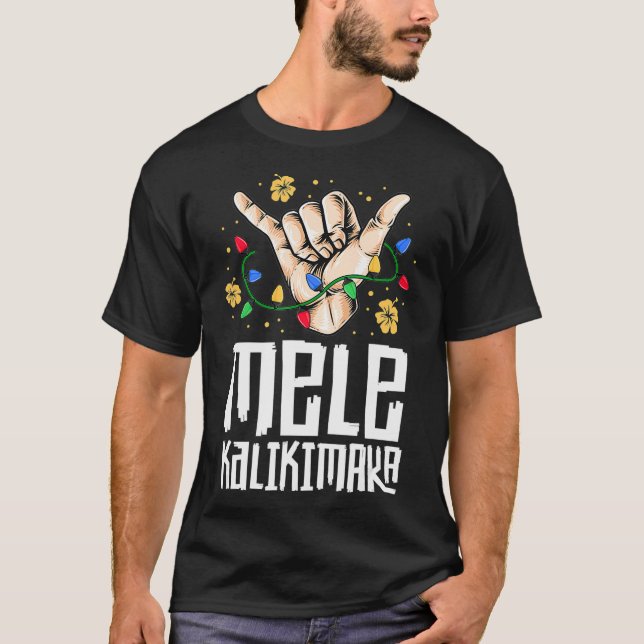 Hawaiian Christmas  Men Mele Kaliki Shaka Kalikima T-Shirt (Front)