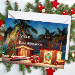 Hawaiian Christmas on the Beach Card<br><div class="desc">Artistic Hawaiian beach bungalow decorated for the holidays on a beautiful beach. Also available as a postcard or magnet. Can be personalized!</div>