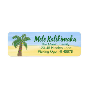 Hawaiian Christmas Return Address Label Watercolor