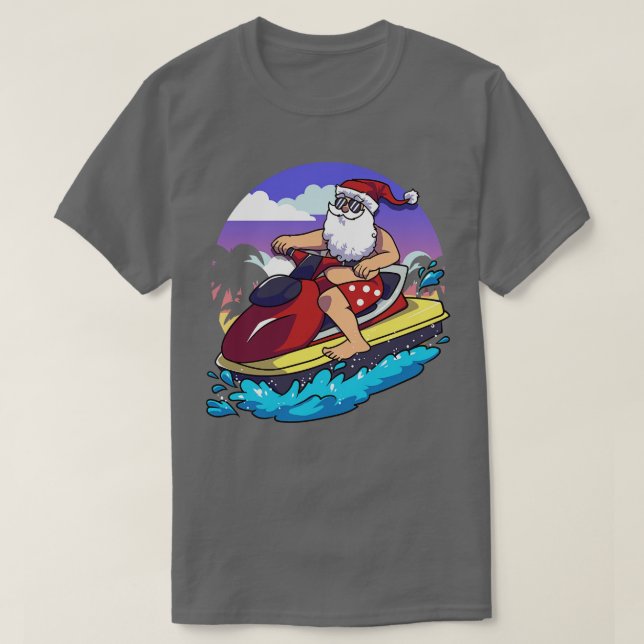 Hawaiian Christmas Santa Claus Jet Skiing T-Shirt (Design Front)