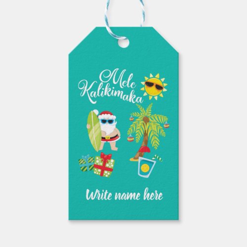 Hawaiian Christmas Santa Claus  Mele Kalikimaka Gift Tags