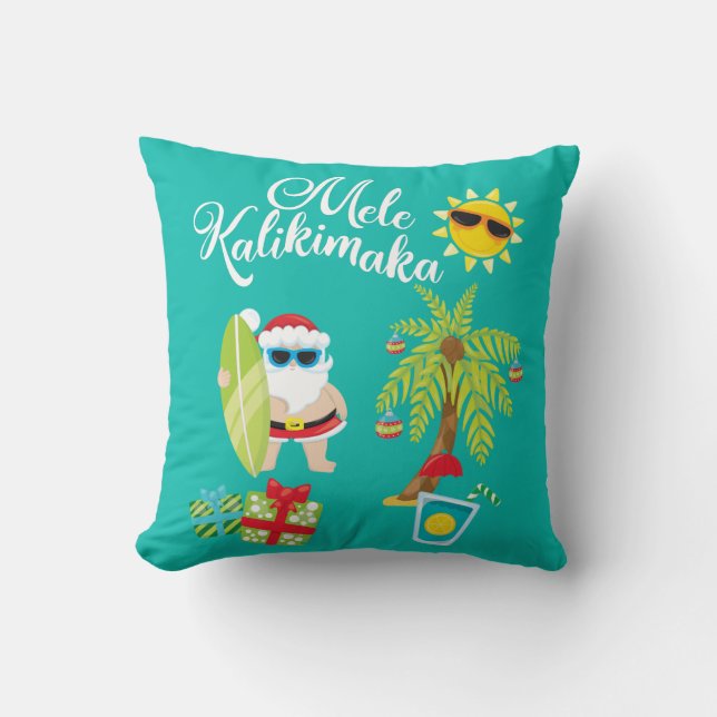 Hawaiian Christmas. Santa Claus  Mele Kalikimaka. Throw Pillow (Front)