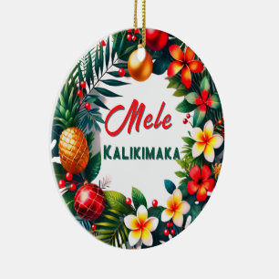 Hawaiian Christmas Tropical Wreath Ceramic Ornament