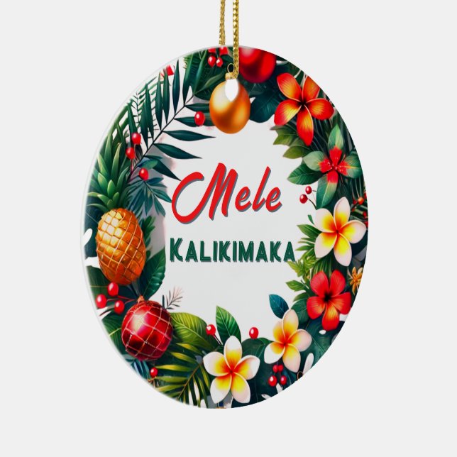 Hawaiian Christmas  Tropical Wreath Ceramic Ornament (Right)