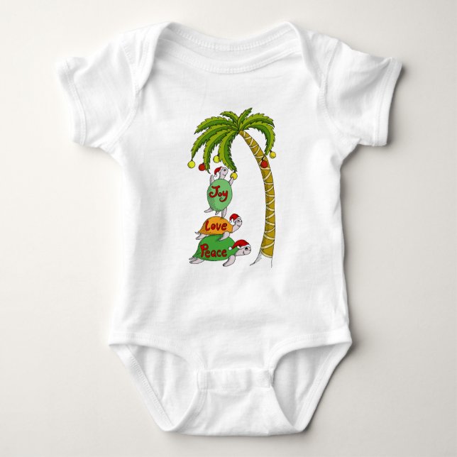 Hawaiian Christmas Turtle Santas Baby Bodysuit (Front)