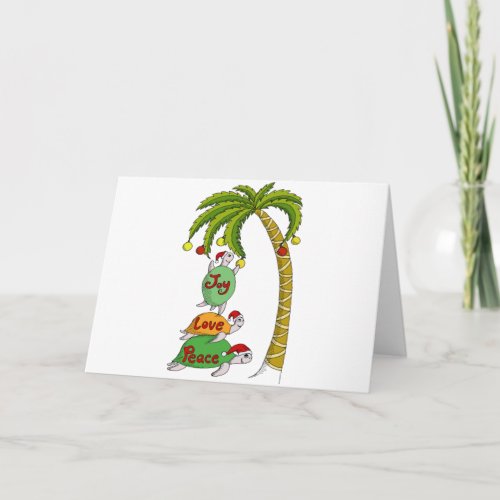 Hawaiian Christmas Turtle Santas Holiday Card