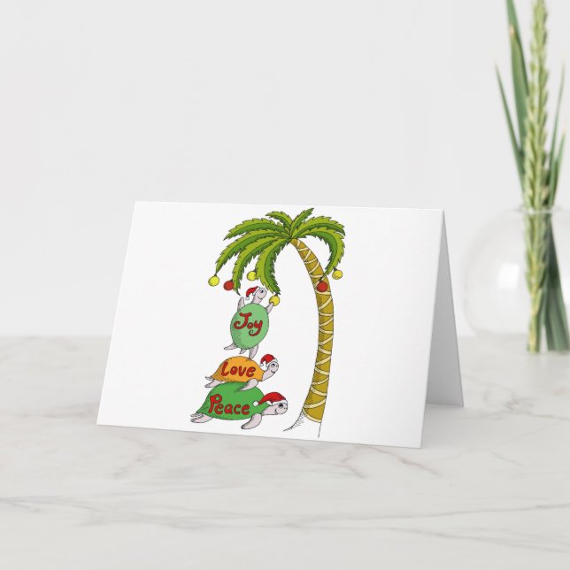 Hawaiian Christmas Turtle Santas Holiday Card (Front)