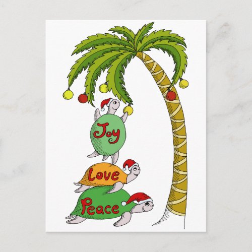 Hawaiian Christmas Turtle Santas Holiday Postcard