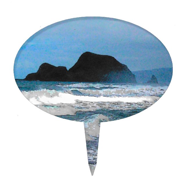 Hawaiian Coastal Island Ocean Tropical Paradise Cake Topper (Front)