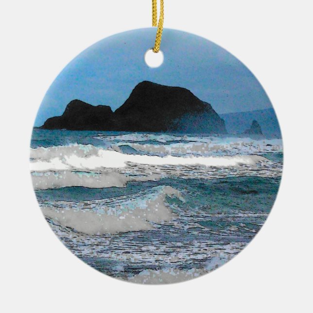Hawaiian Coastal Island Ocean Tropical Paradise Ceramic Ornament (Front)