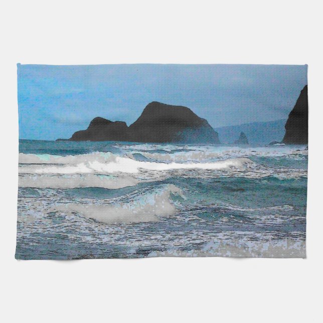 Hawaiian Coastal Island Ocean Tropical Paradise Kitchen Towel (Horizontal)