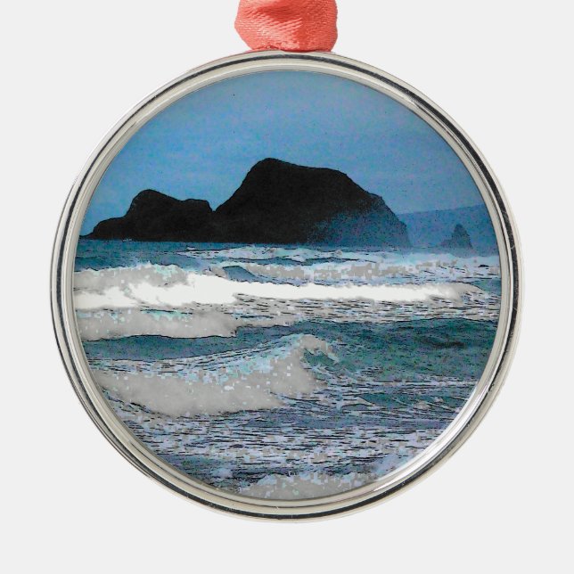 Hawaiian Coastal Island Ocean Tropical Paradise Metal Ornament (Front)