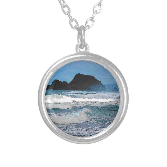 Hawaiian Coastal Island Ocean Tropical Paradise RD Silver Plated Necklace (Front)