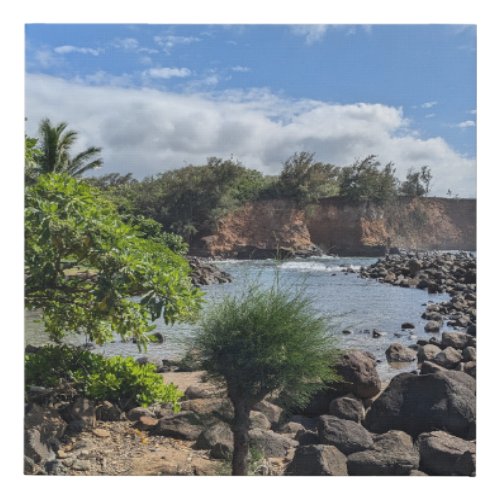 Hawaiian Coastline with Trees and Lava Photo Faux Canvas Print