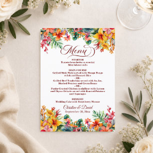 Hawaiian Colorful Floral Wedding Menu