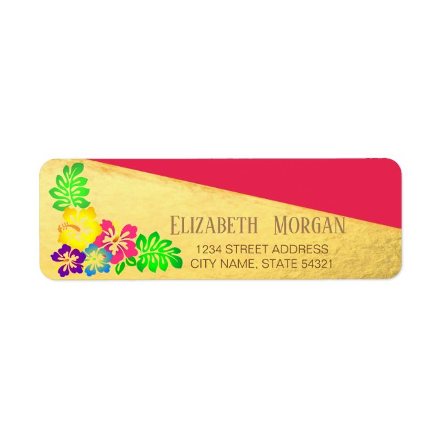 Hawaiian  Colorful Hibiscus,Gold   Address Label (Front)