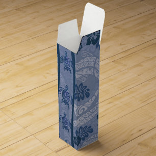 Hawaiian Contemporary Tapa in Blue Wine Box