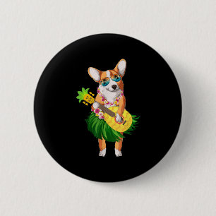 Hawaiian Corgi Dog & Pineapple Ukulele Summer Button