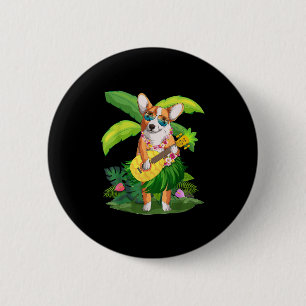 Hawaiian Corgi Dog & Pineapple Ukulele Summer Button