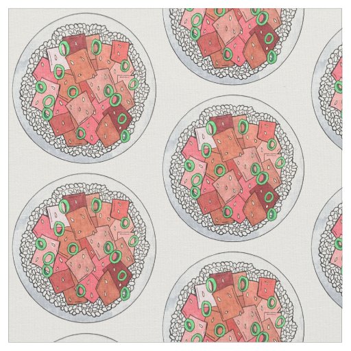 Hawaiian Cuisine Ahi Tuna Poke Bowl Hawaii Food Fabric