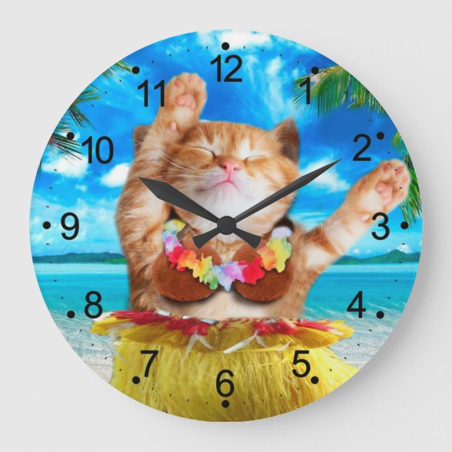 Hawaiian dancer cat large clock (Front)