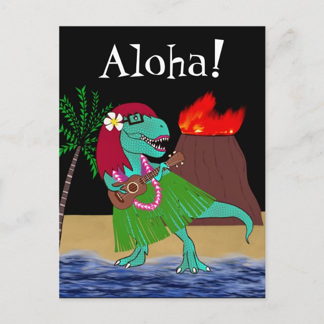 Hawaiian Dinosaur Ukulele Postcard (Front)