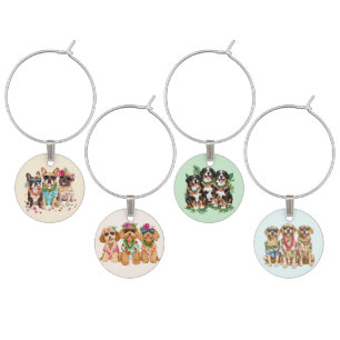 Hawaiian Dogs Flower Lei Wine Charm