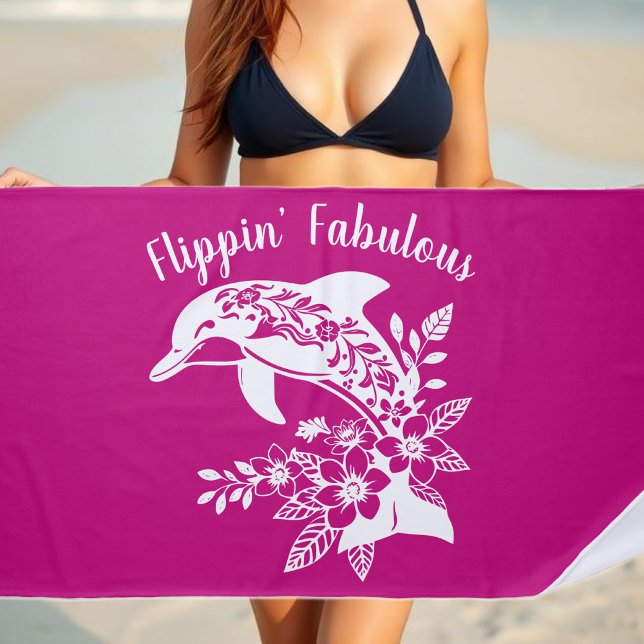 Hawaiian Dolphin -Fisherman Core-Pink Beach Towel (Hawaiian Dolphin Flippin Fabulous Tropical Flowers Fisherman Aesthetics Fish Beach Towel Pink)