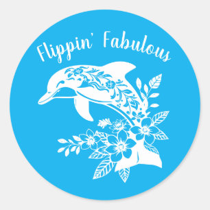 Hawaiian Dolphin Flippin Fabulous-Blue Classic Round Sticker