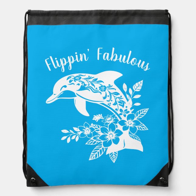 Hawaiian Dolphin Flippin' Fabulous Blue Drawstring Bag (Front)
