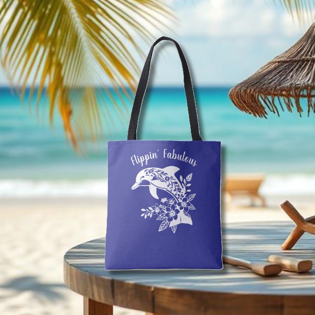 Hawaiian Dolphin-Flippin' Fabulous-Blue Tote Bag (Hawaiian Dolphin, Flippin Fabulous, Islander Summer, Beach, Fisherman Trend, Blue Tote)